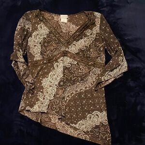 Fashion Bug Brown and Cream Patterned Blouse